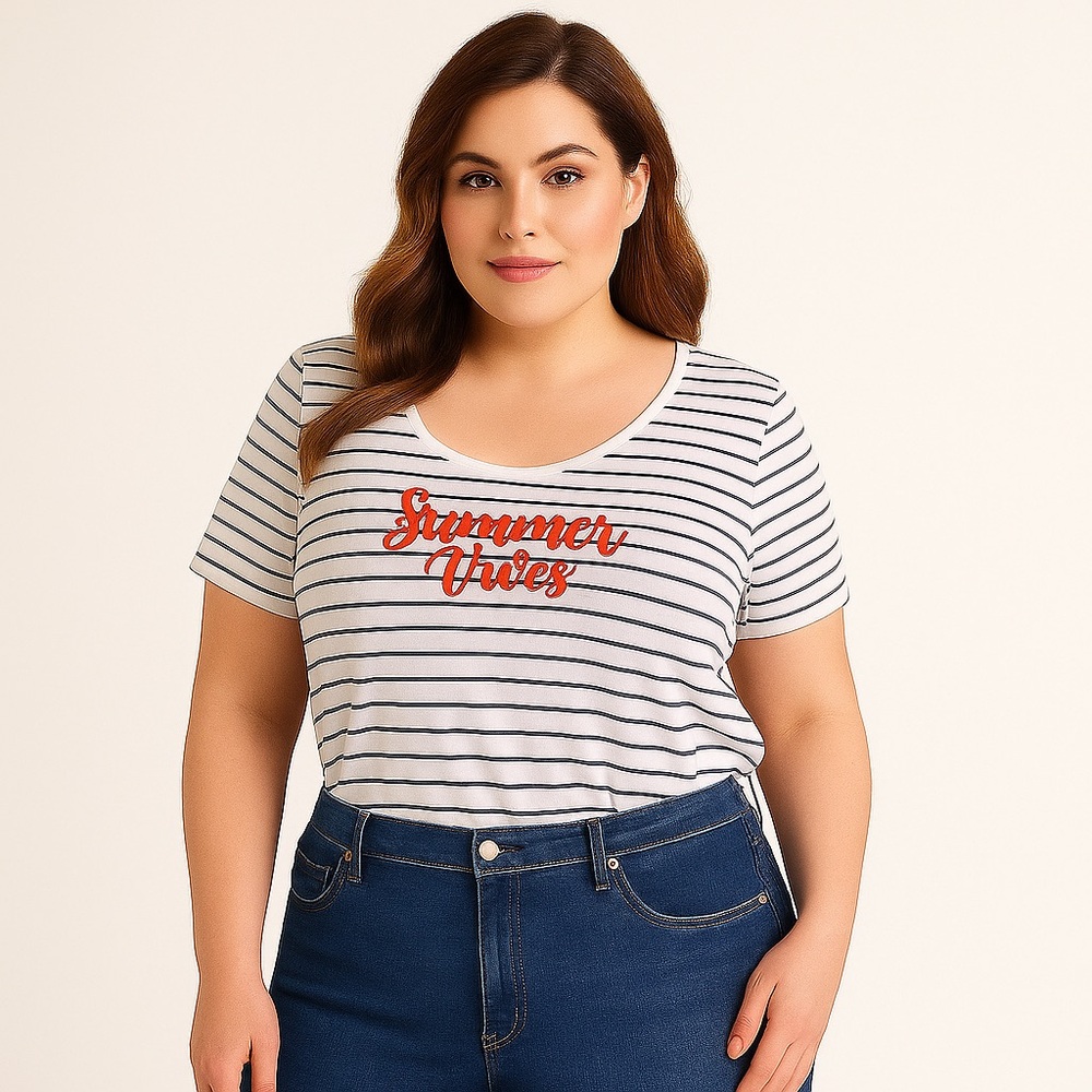Reitmans Reitmans Resortwear Summer Vibes Striped Scoop Neck Graphic Tee XL NWT
